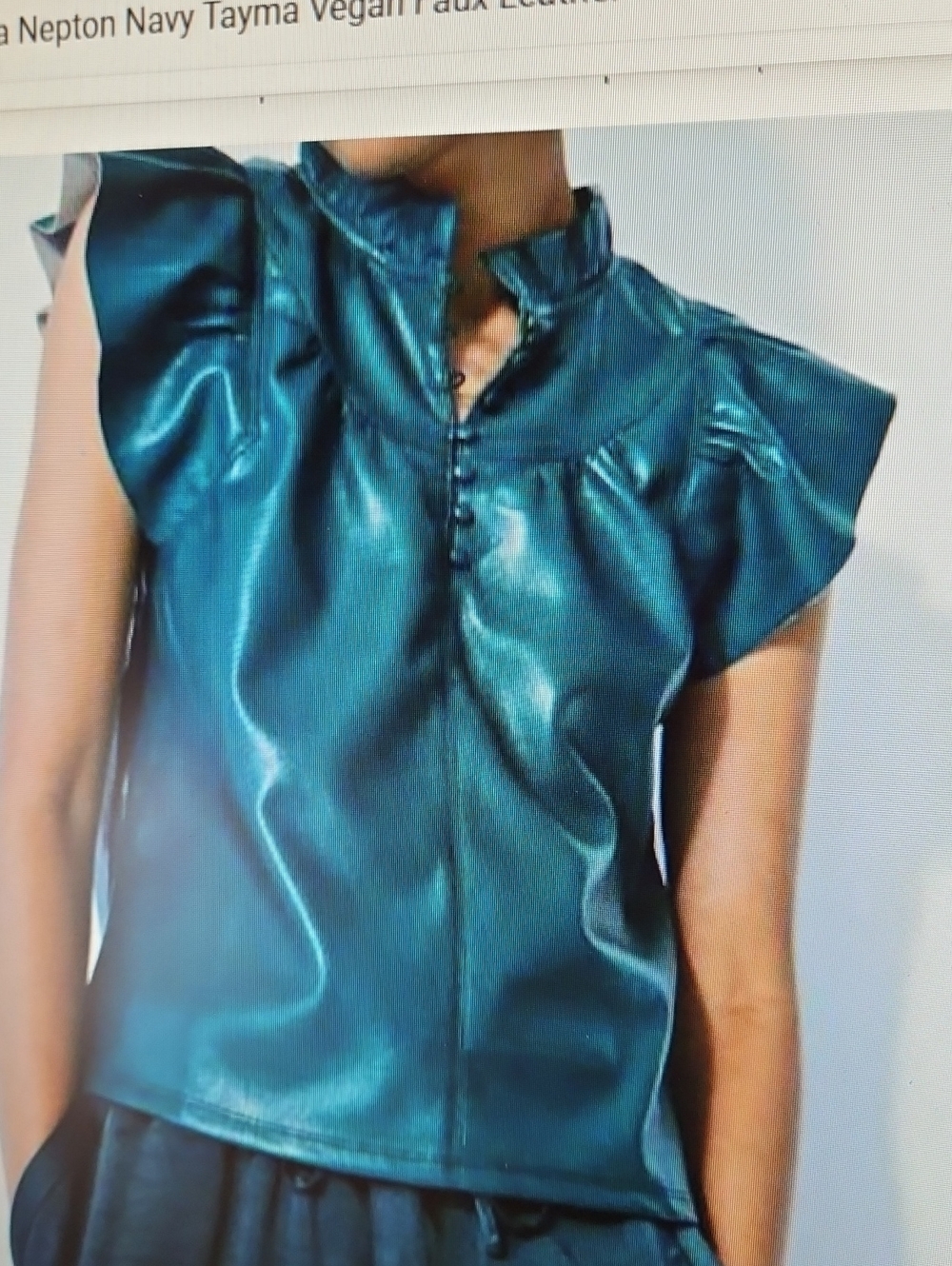 Melissa Nepton Deep Navy Tayma Vegan Faux Leather Top Sz M